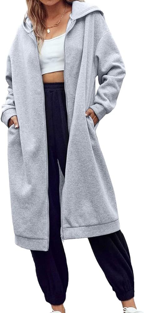 Dyexces Women Zip Up Hoodie Casual Long Hoodies for Women Tunic Sweatshirts Jackets Winter Coat w... | Amazon (US)