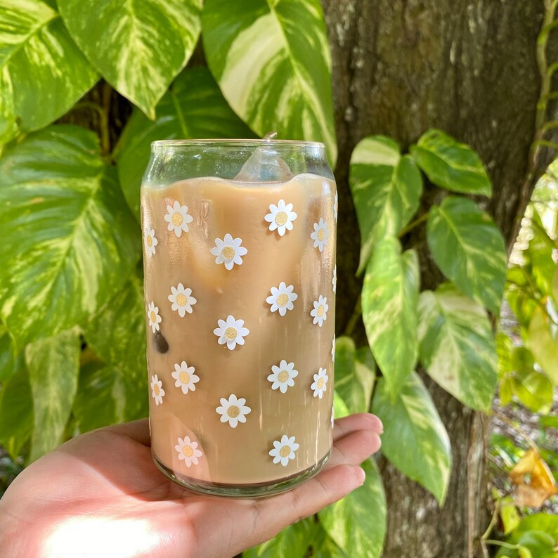 Daisy Beer Can Glass| Floral Beer Can Glass| Daisies Iced Coffee Glass| Iced Coffee Beer Can Glas... | Etsy (US)