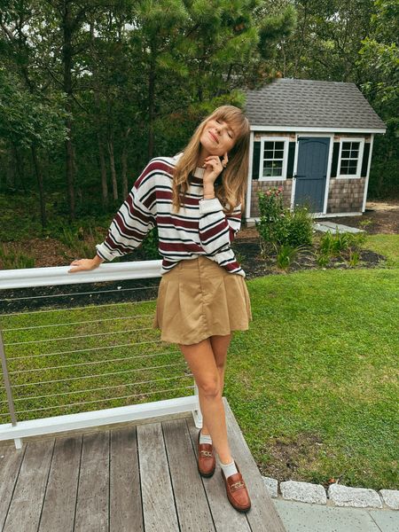 cozy cute fall look from h&m! I love this striped sweater and school girl mini skirt! 

#LTKunder50 #LTKSeasonal #LTKunder100