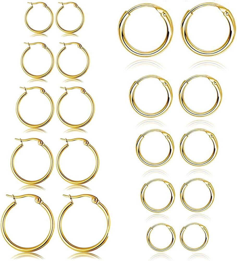 10 Pairs Silver Gold Hoop Earrings for Women Small Stainless Steel Hypoallergenic Earrings Set Gi... | Amazon (US)