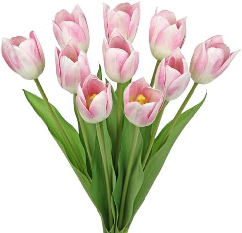 Artificial Tulips Flowers – 20" Long Stem Faux Tulips, 10PCS Real Touch Fake Pink Tulip for Vas... | Amazon (US)
