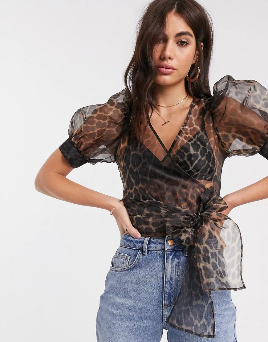 ASOS DESIGN leopard organza wrap around top-Multi | ASOS (Global)