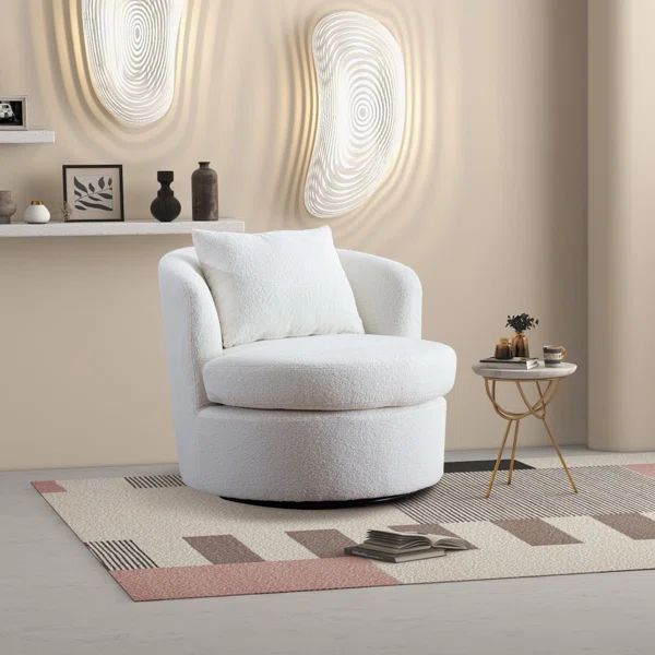 Nahjee Lyquinn 33'' W Super Soft Upholstered Swivel Barrel Chair with Pillow | Wayfair North America