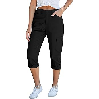 GRAPENT Cargo Capri Pants for Women High Waisted Relaxed Fit Elastic Knit Waist Casual Capris Tro... | Amazon (US)