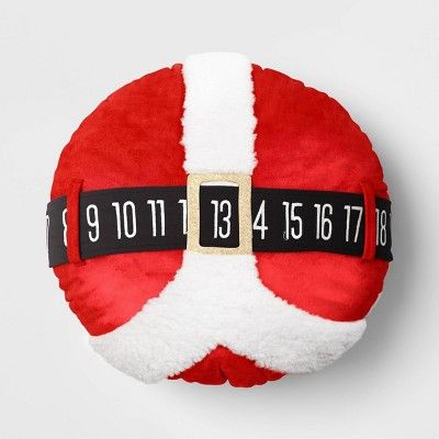 16" Santa Belt Countdown Calendar Round Christmas Novelty Throw Pillow Red/White - Wondershop™ | Target