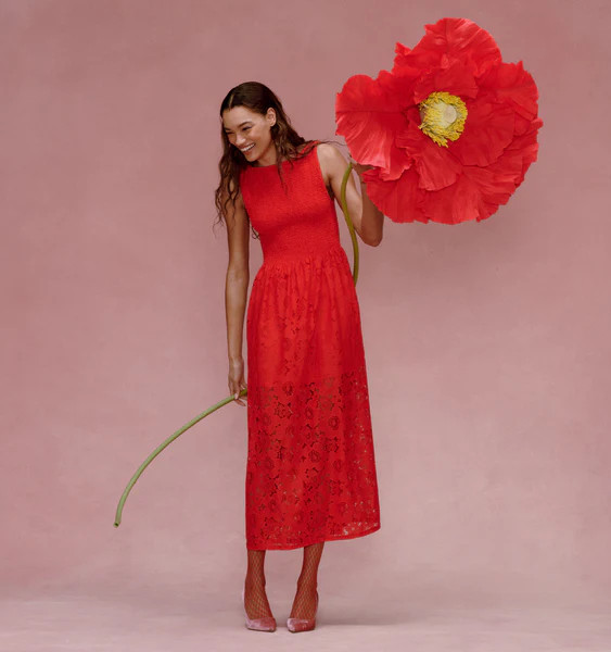 The Lace Cosima Nap Dress - Poppy Red Floral Lace | Hill House Home