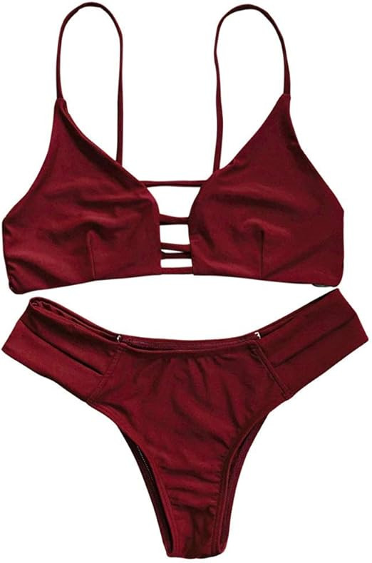 ZAFUL Women Swimsuit Ribbed Cutout Bathing Suit Shell Halter High Cut Bikini Set | Amazon (US)