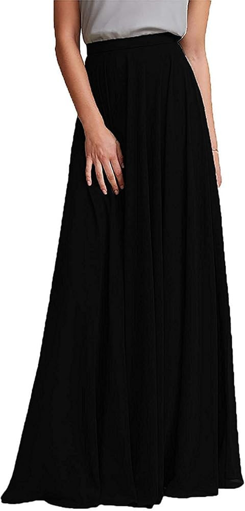 Long Maxi Floor Lengh Chiffon Skirt Elastic High Waist Bridesmaid Skirt | Amazon (US)