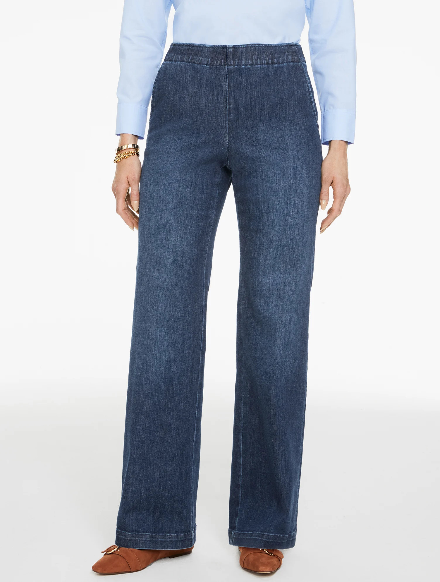 Plus Size - Trouser Pull-On Travel Jeans - Pike Wash - X Talbots | Talbots