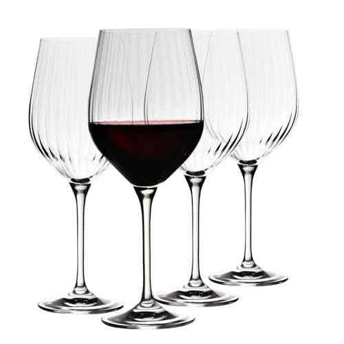 Krosno Wine Glasses Textured Optic Effect, Set of 4, 15.2 oz, Harmony Lumi Collection, Elegant Glassware, Red and White Wine, Crystal Clear, Modern Design, Dishwasher Safe, Made in Europe | Amazon (US)