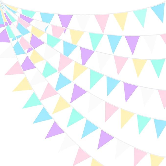 32Ft Macaron Pennant Banner Fabric Pastel Triangle Flag Rainbow Colored Bunting Garland for Unico... | Amazon (US)