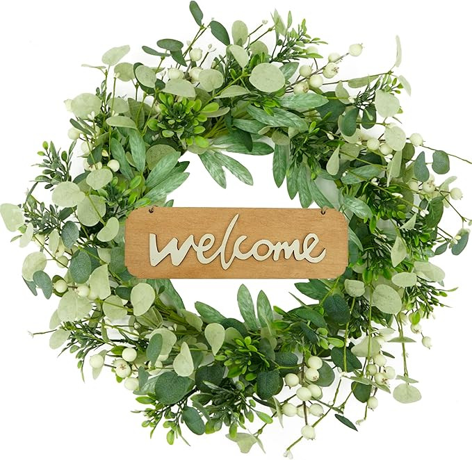 Eucalyptus Wreaths for Front Door Spring Summer Fall Wreath with Welcome Sign,Eucalyptus Leaf,Oli... | Amazon (US)