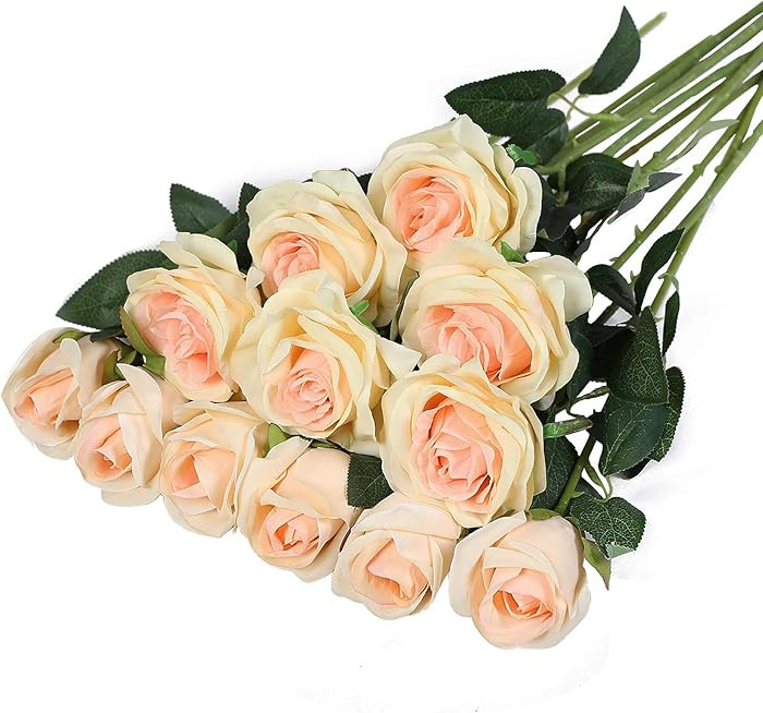 Hawesome FLORRALIA 12PCS Artificial Silk Flowers Realistic Roses Bouquet Long Stem for Home Weddi... | Amazon (US)