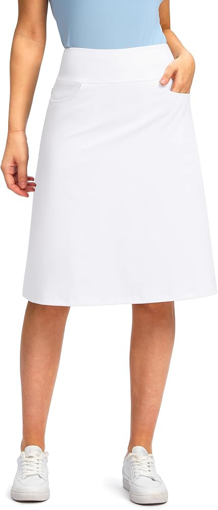 Viodia 25" Knee Length Skorts Skirts for Women with Zipper Pockets Stretchy Modest Aline Midi Sko... | Amazon (US)