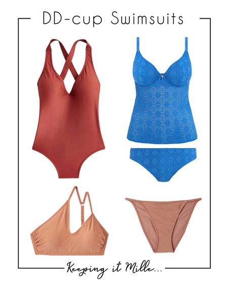 Unfrumpy and dare I say sexy DD cup swimsuits! Cross back one piece, tankini and hipster, one shoulder with cheeky bikini.

#LTKMidsize #LTKTravel #LTKSwim