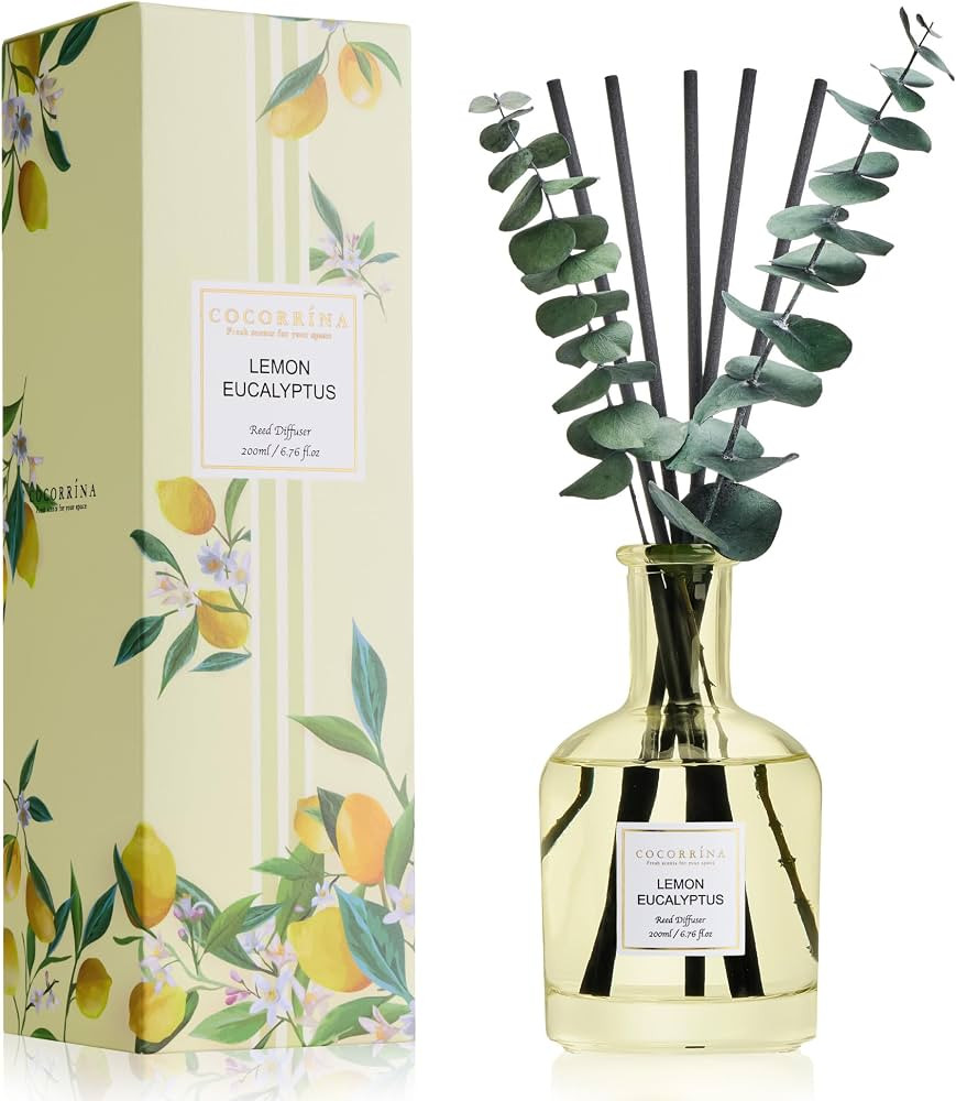 COCORR\u00cdNA Lemon Eucalyptus Reed Diffuser \u2013 6.76 oz Essential Oil with 8 Reeds & Real Eu... | Amazon (US)