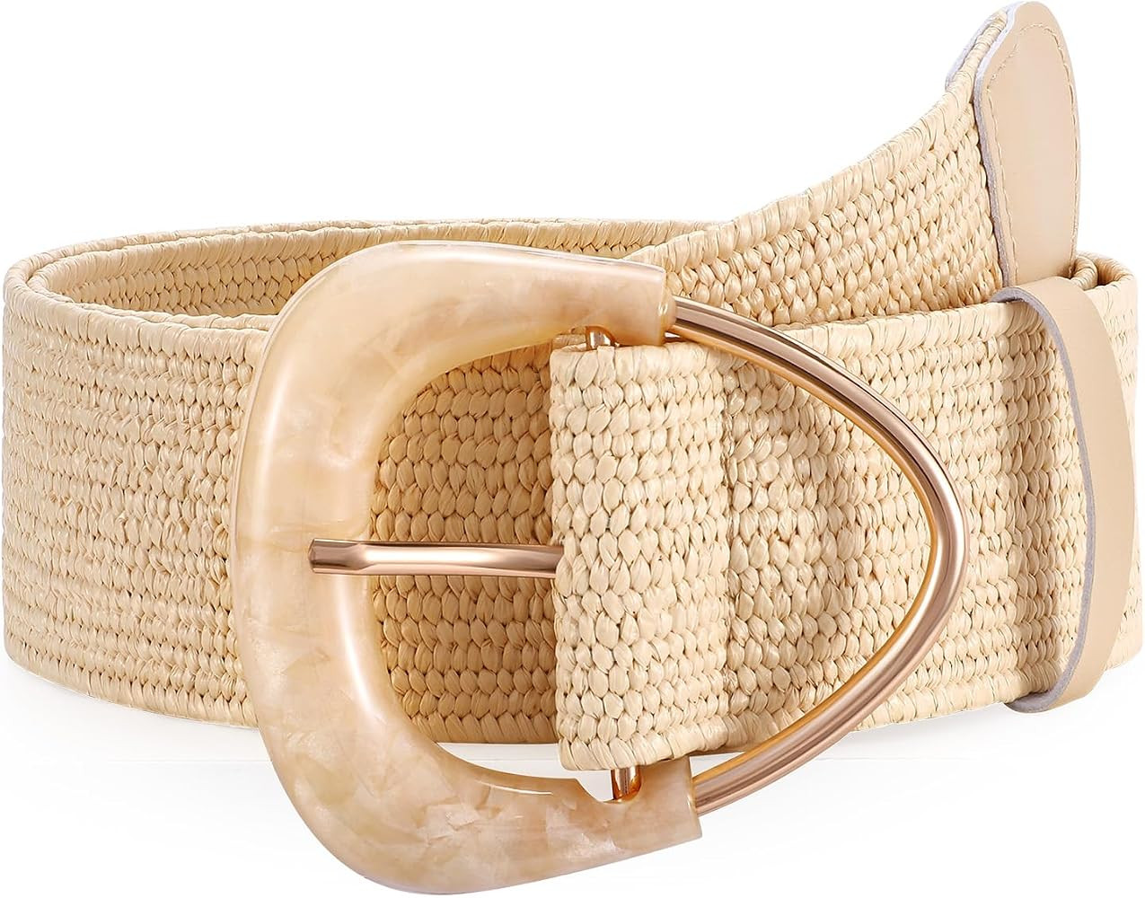 JASGOOD Straw Woven Elastic Waist Belt for Dresses Women Wide Boho Stretch Rattan Belt with Trian... | Amazon (US)