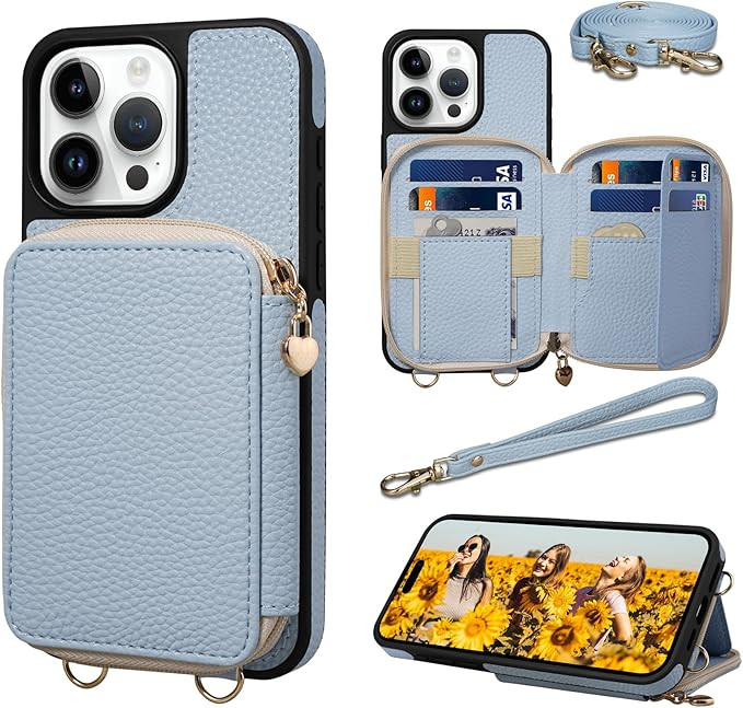 Keallce Compatible with iPhone 15 Pro Max 6.7 inch Case Wallet, Crossbody Zipper with RFID Blocki... | Amazon (US)