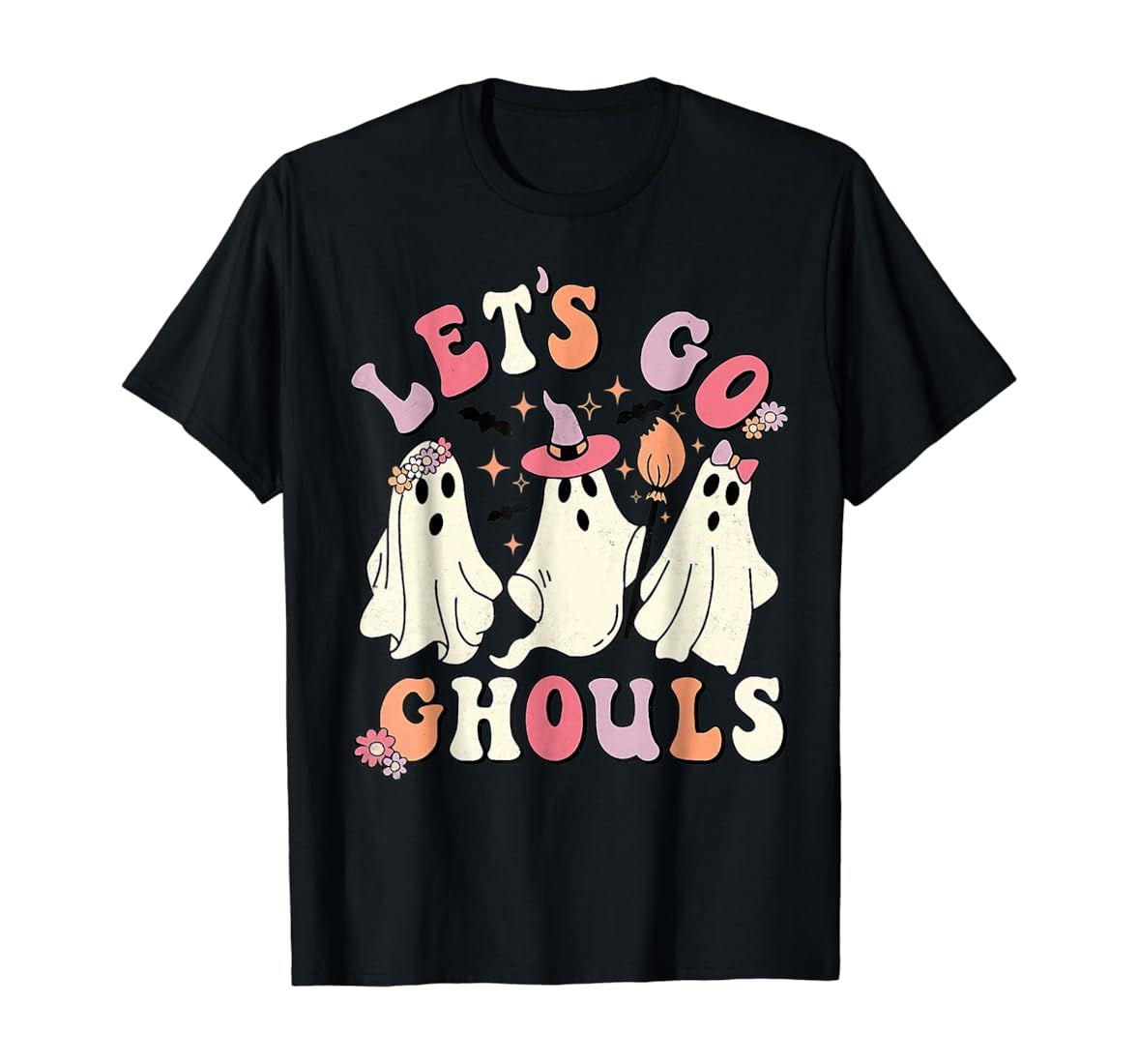 Let's Go Ghouls Halloween Ghost Outfit Costume Retro Groovy T-Shirt | Amazon (US)