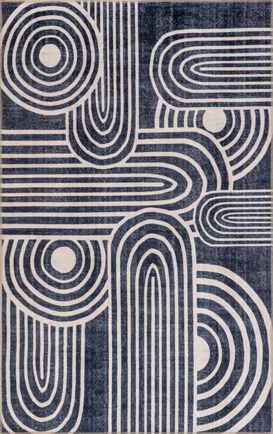 Beige And Navy Hailee Reversible Washable 6' 3" x 9' Area Rug | Rugs USA