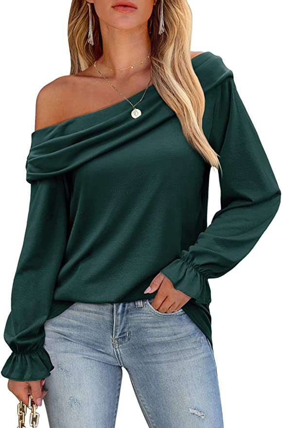 DOROSE Women's Off The Shoulder Tops Ruffle Long Sleeve Blouses Loose Casual Shirts | Amazon (US)