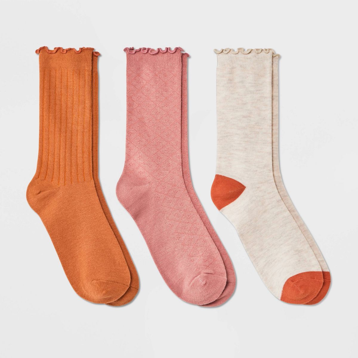 Girls' 3pk Fashion Ruffle Crew Socks - art class™ Oatmeal | Target