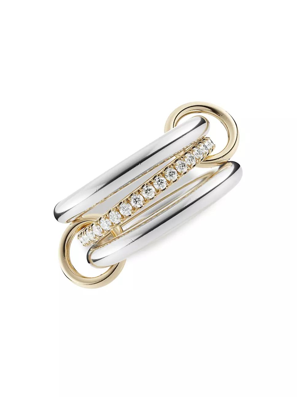 Libra Petite Sterling Silver, 18K Yellow Gold & Diamond 3-Link Ring | Saks Fifth Avenue