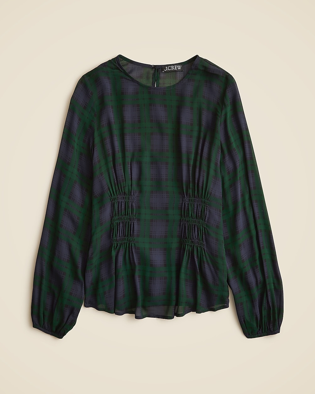 Chiffon shirred-waist top in Black Watch tartan | J. Crew US