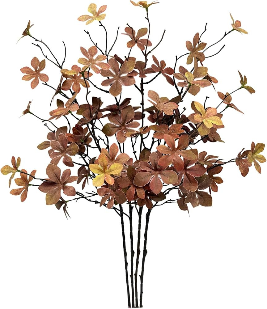 4PCS Artificial Fall Stems 28" Faux Branches with Leaves Brown for Vase Fake Plants for Home Tabl... | Amazon (US)
