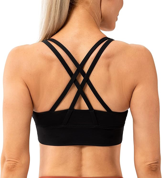 Lavento Women's Strappy Sports Bra Medium Support Workout Training Top | Amazon (US)