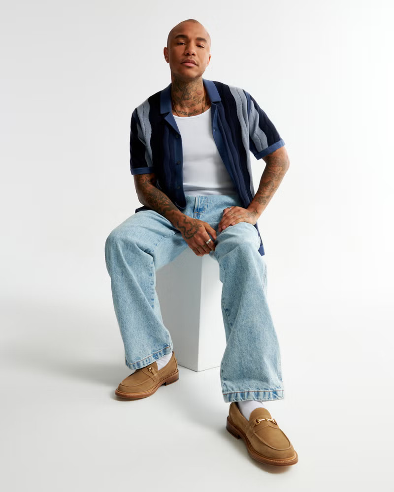 Wave Stitch Button-Through Sweater Polo | Abercrombie & Fitch (US)