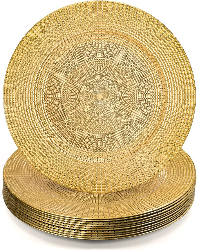 12 Pack Gold Charger Plates for Dinner Plates, 13" Round Plastic Chain Shaped Charger Service Pla... | Amazon (US)