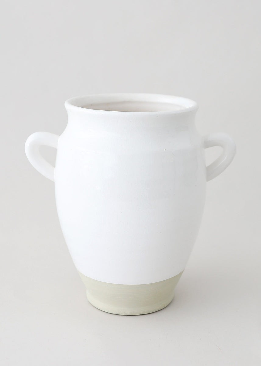 White Ceramic Urn Vase with Handles - 9.5 | Afloral (US)