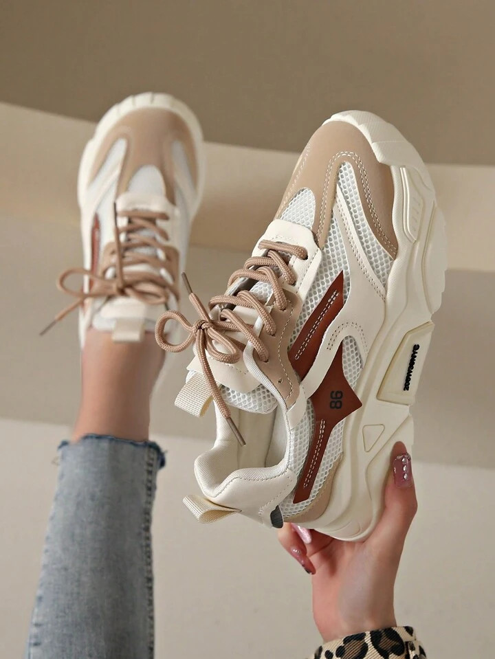2024 New Women Thick Sole Casual Shoes, Mesh Color-Block, Multi-Season, Multi-Color Sneakers, Fla... | SHEIN