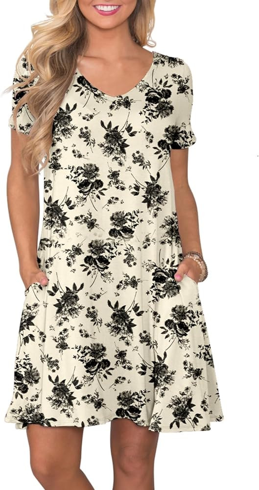 Women's Casual T Shirt Dress Summer Short Sleeve Swing Dresses with Pockets | Amazon (US)