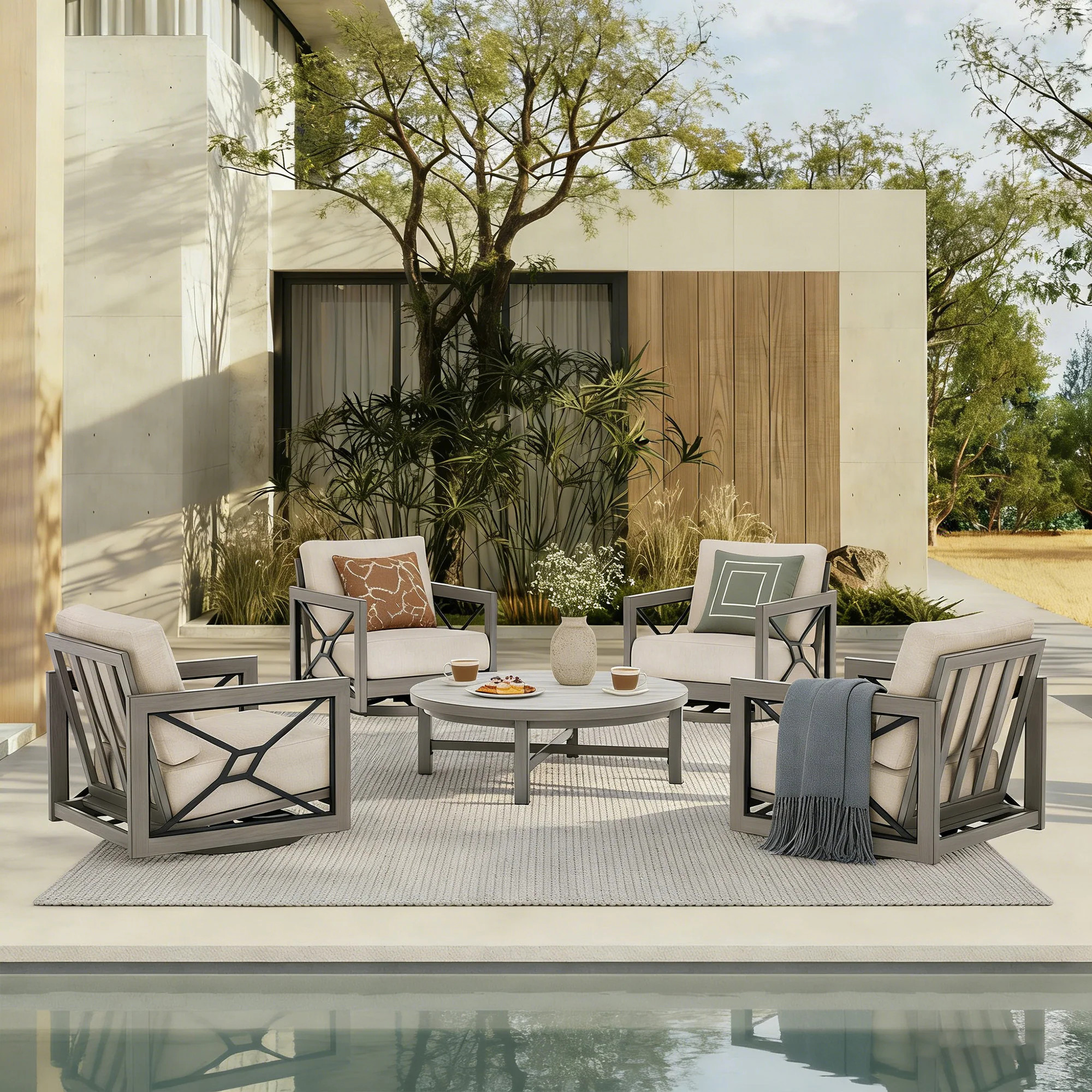 PEAK HOME FURNISHINGS Marindo 5 -Piece Patio Conversation Set with Beige Cushions Included one_size | 970451-F-970546 | Lowe's