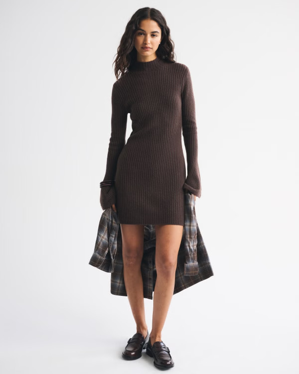Mockneck Ribbed Mini Sweater Dress | Abercrombie & Fitch (US)