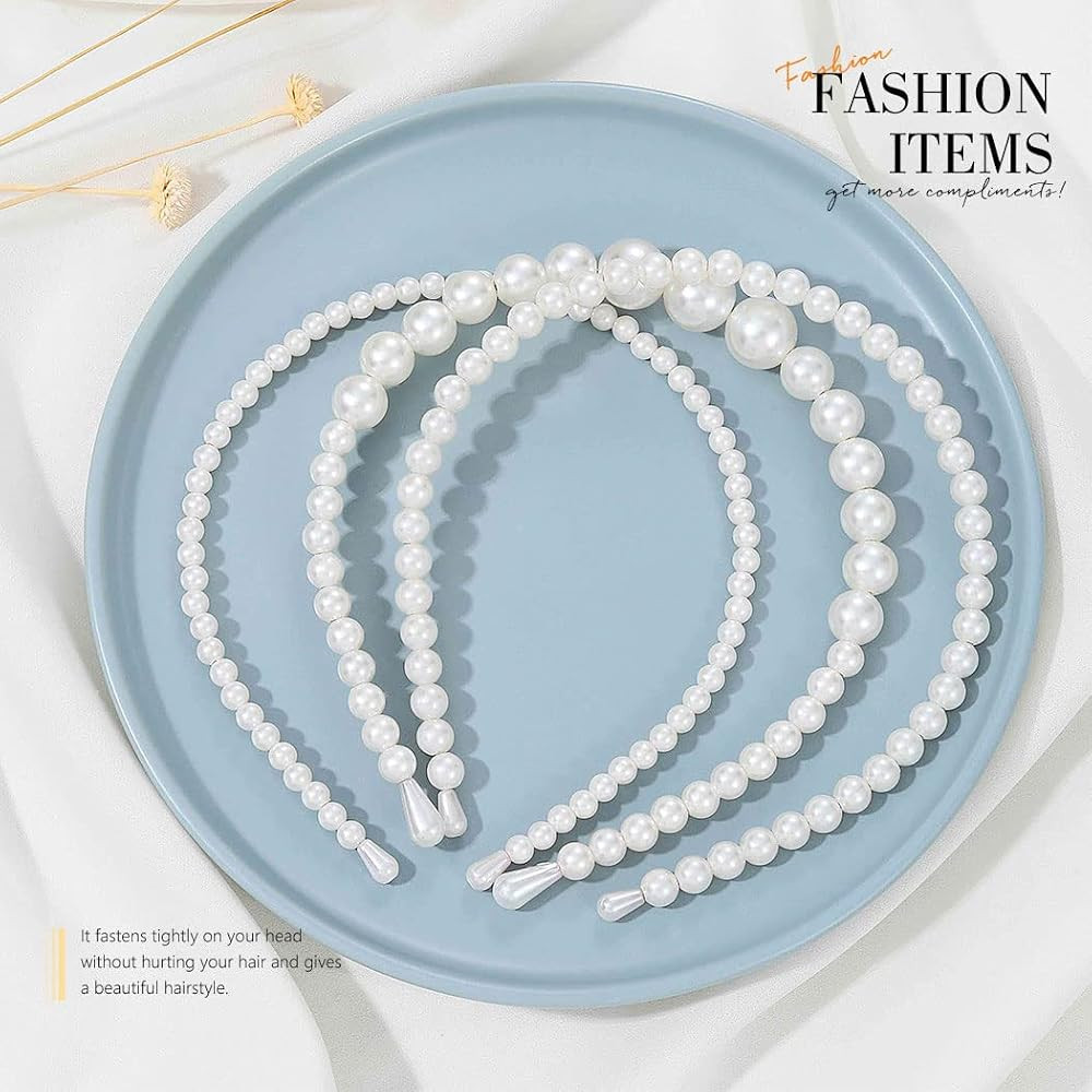 BARTOSI Pearl Headband White Pearl Headbands Beaded Bridal Headpiece Bride Wedding Hair Accessori... | Amazon (US)