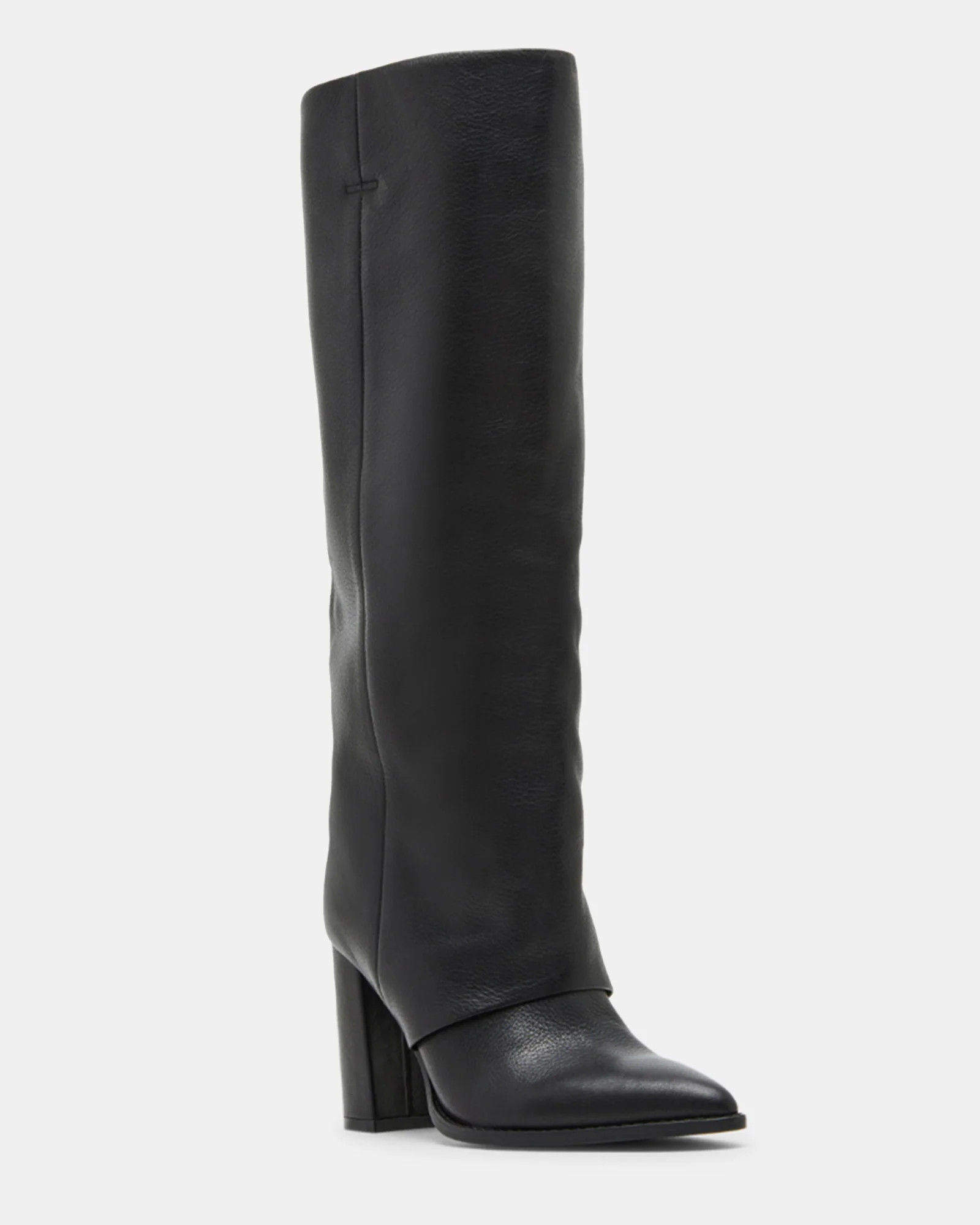 BLANCO Black Leather Knee-High Block Heel Boots | Women's Design Boots | Steve Madden (Canada)