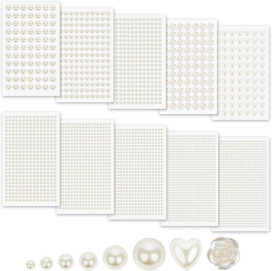 3701PCS Pearl Stickers Pearls for Crafting - Self Adhesive Pearls for Hair Face Makeup Eye Nail C... | Amazon (US)