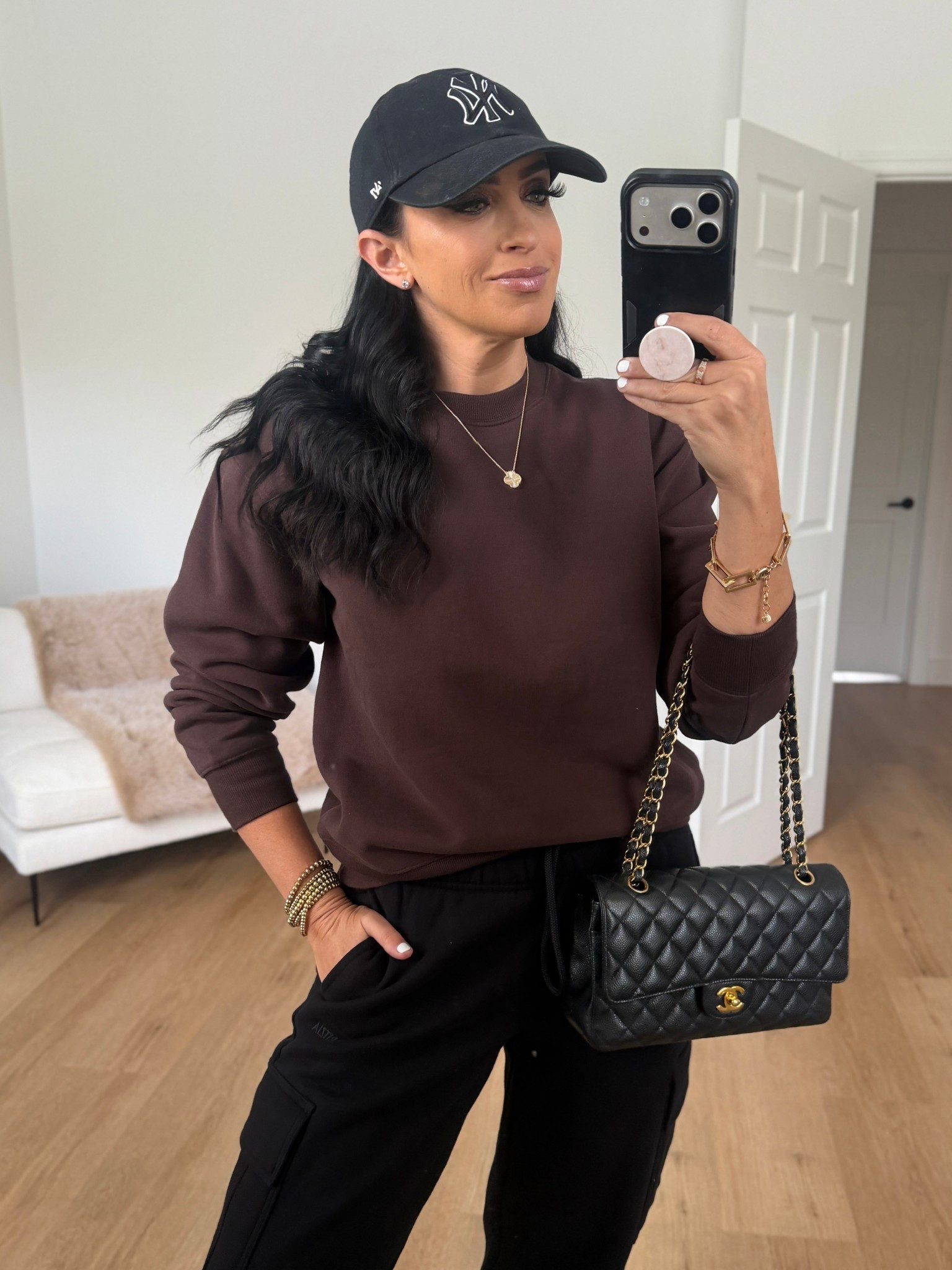 Cozy Sweatfleece Perfect Crew Sweatshirt wearing size small. Cozy Sweatfleece Mega Cargo™ Sweatpant wearing size small. 