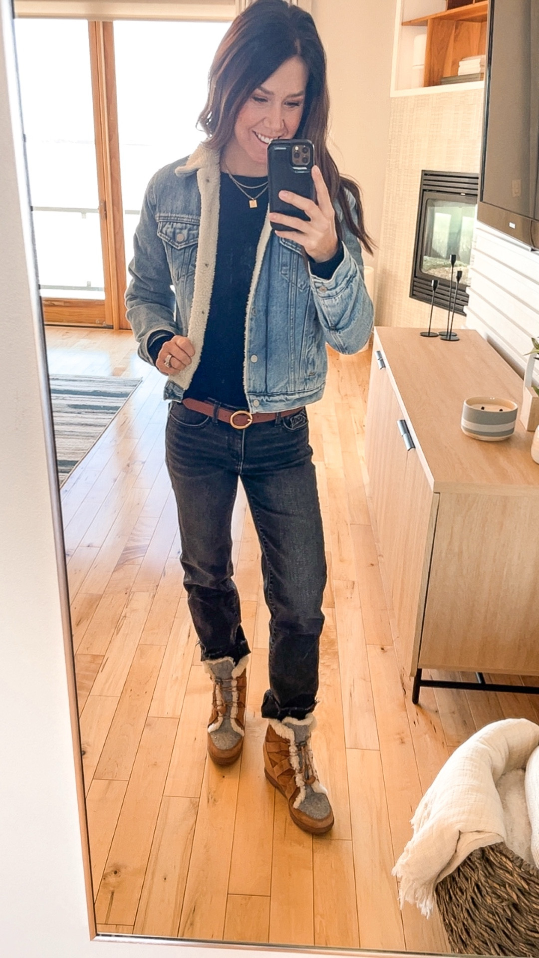 When you live in the Midwest you understand wearing a coat under a coat or a car jacket or just run into the store jacket.

This Sherpa denim coat is timeless and can be worn for multiple seasons. 

Wearing size xs but would be cute if you sized up for a more oversized fit. 