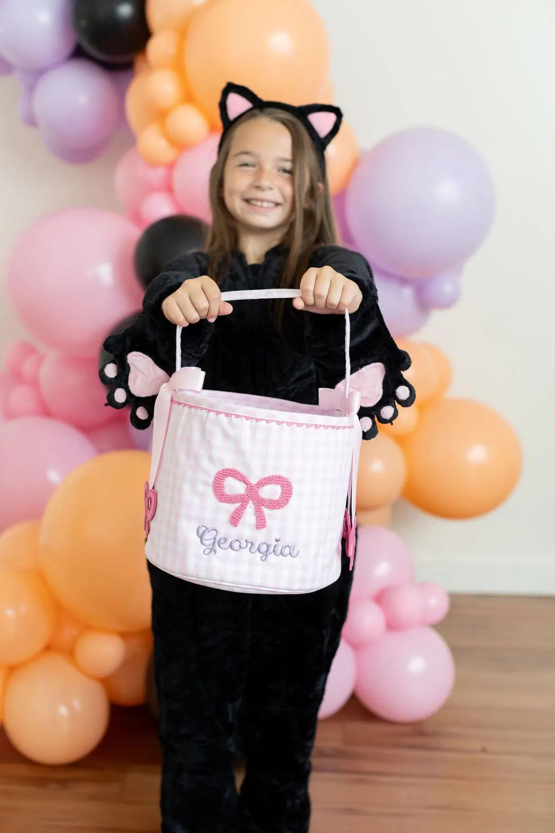 Pink Gingham Easter Basket with French Knot Bow and Charms, Personalized Embroidered Easter Bag | Etsy (US)