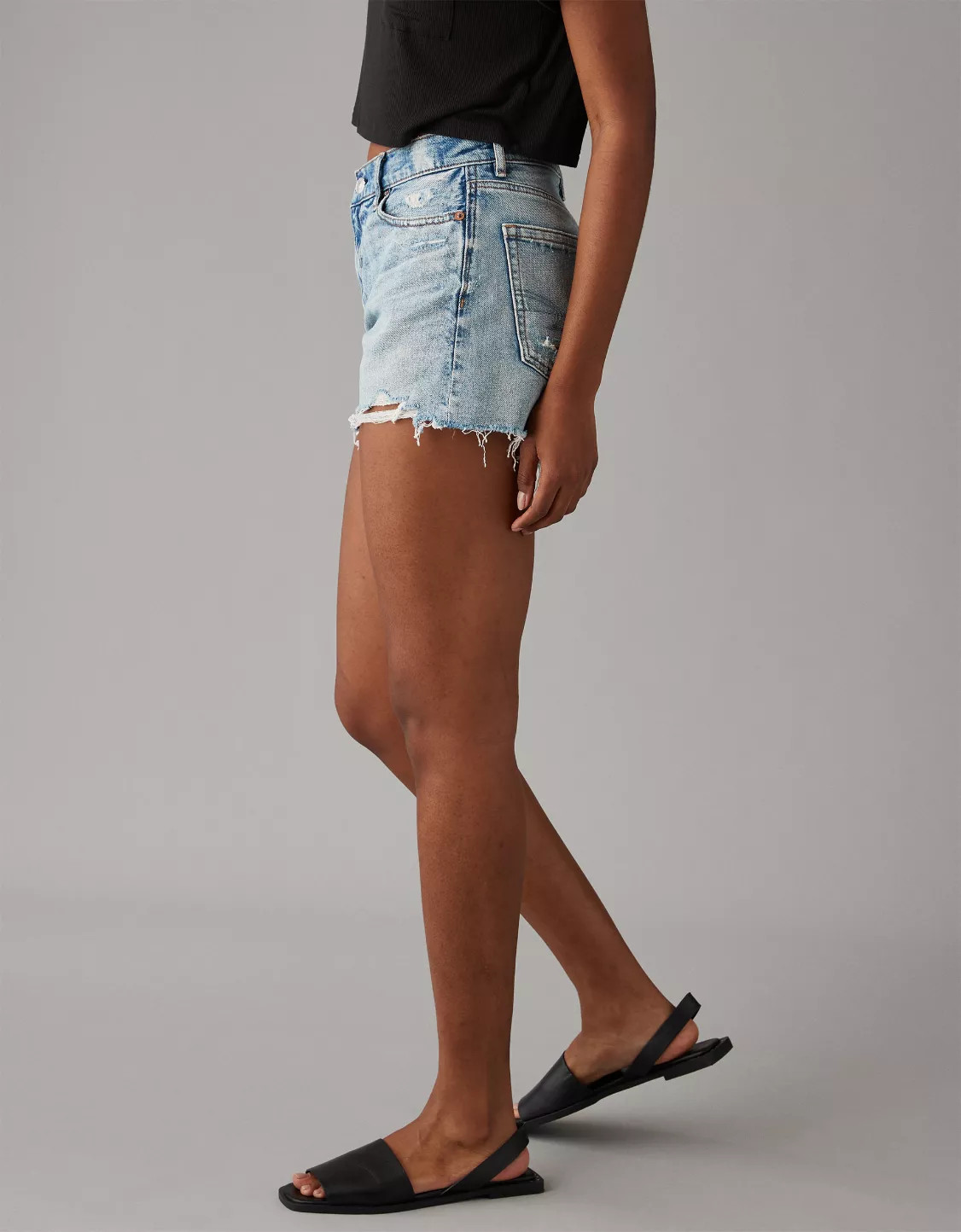 AE Strigid Super High-Waisted Relaxed Distressed Denim Short | American Eagle Outfitters (US & CA)