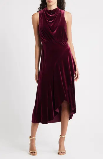 Cowl Neck High-Low Velvet Midi Dress | Nordstrom