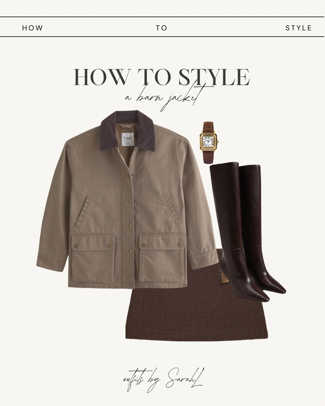 How to style a barn jacket outfit inspo 

Fall style, brown mini skirt outfit, knee high boots outfit 