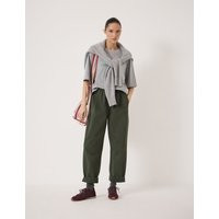 HUSH Pure Cotton Barrel Leg Cropped Trousers Dark Khaki | Marks & Spencer (UK)