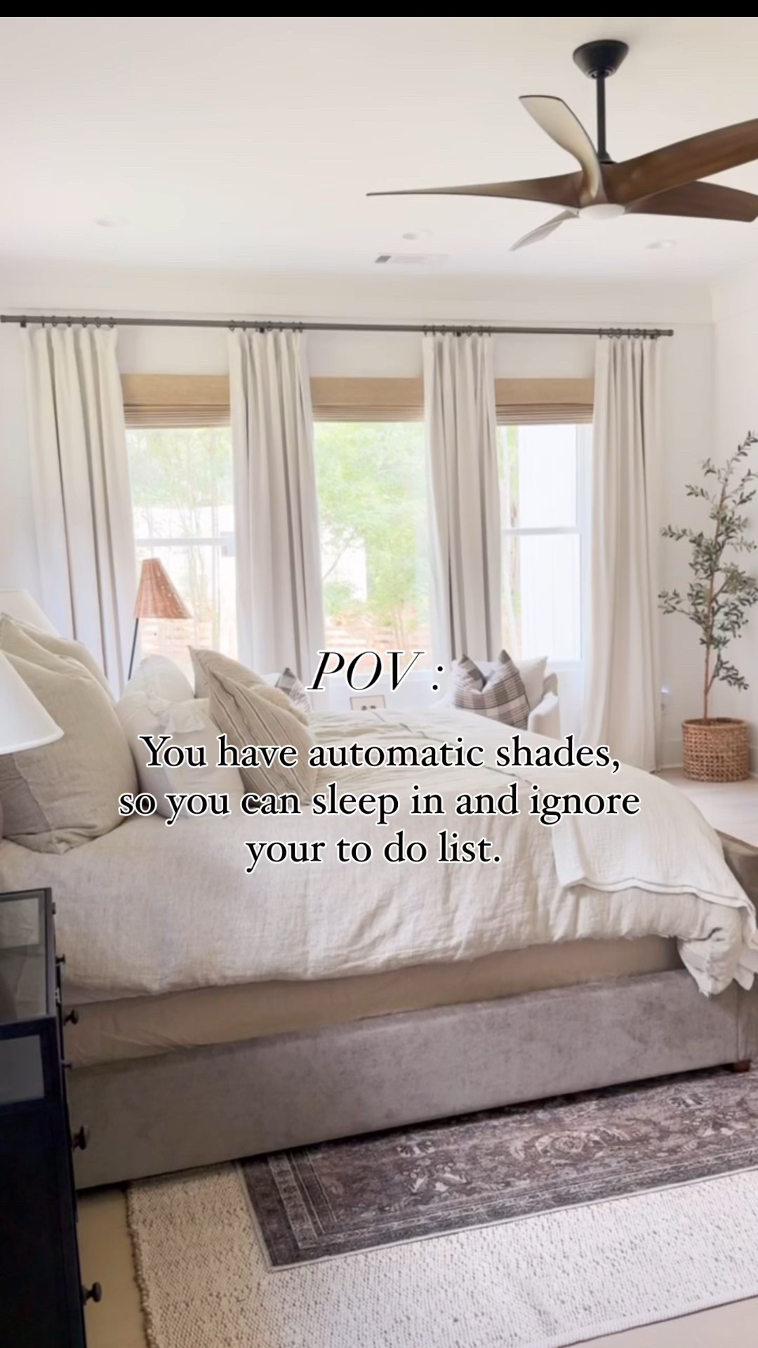 We installed the Two Pages Motorized Window Woven Bamboo Shades because with 12-ft ceilings, pulling blinds down just wasn’t realistic. These are the perfect solution for tall windows—and they’re so natural, neutral, and aesthetically pleasing. We love having these in our primary bedroom, and also have the non-motorized shades in almost every room! They really compliment our modern farmhouse, and I couldn't recommend them more!

#LTKHome