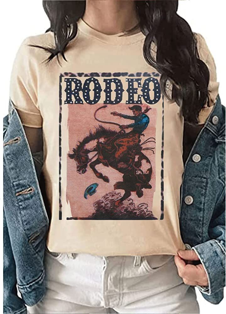 Womens Western Graphic Cowboys Shirts Rodeo Road Vintage Tees Casual Cowgirls Outfit Wild Soul Pr... | Amazon (US)