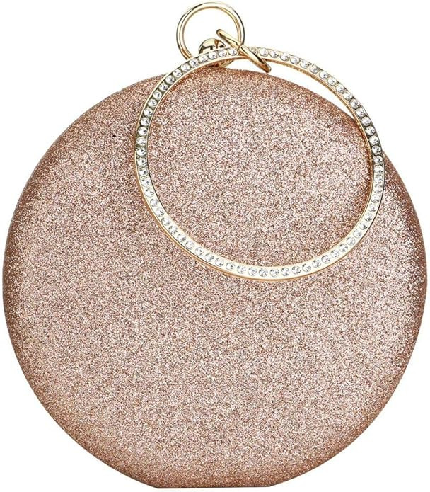 Hurber Women Top Handle Handbags Tote Bag Purse Clutch Bag With Chain Circular Ring With Rhinesto... | Amazon (US)